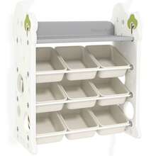 aosom AIYAPLAY 4-Tier Children's Toy Storage Rack With 9 Bins And Side Hook, Multi-Purpose HDPE Toy Cabinet, For Bedroom, Living Room And Playroom, 77x42x94 Cm, Cream - Beige - View 2