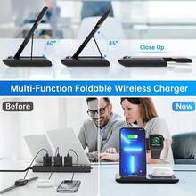 无线充电支架 3 合 1 可折叠充电板 LED 灯 15W 快速充电站 兼容 17 16 15 14 13 12 8 X 9 8 7 Airprods - 黑色 - 查看 6