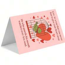 1pc Inspirational Quote Card With Envelope (11cm16cm & 4.33in6.29in) - "Live In A Way That You Never Fear To Give Your Heart Away" On Soft Pink Background With A Green Bird In A Cage And Floating Hearts, Perfect For Encouraging Openness And Emotional Courage, Thoughtful Greeting Card | Motivational Card | Paper Card - Multicolor - View 5