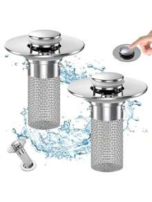 1 pezzo Filtro cattura capelli, tappo per lavandino da bagno a scomparsa con trappola per capelli, filtro per lavandino in acciaio inossidabile, placcato cromo, adatto per fori di scarico con diametro da 3,4 a 4,0 cm, controlla le dimensioni del tuo scarico! Torna a scuola