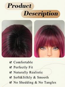 NICKY WALL Peluca corta y recta de 12 pulgadas elegante para mujeres, peluca bob con flequillo en degradado rosa, fibra sintética resistente al calor de alta densidad y esponjosa para uso en Halloween, anime, cosplay, festivales de música y fiestas