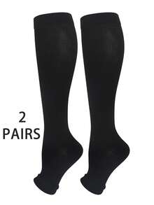 2 Pairs Unisex Copper Compression Socks, Open Toe Knee-High For Running Cycling Yoga - Breathable Blend, Durable Washable Knit Fabric - Multicolor - View 7