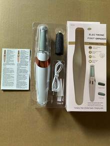 USB充电式电动磨脚器，两档速度调节，配备替换滚轮和LED灯，专业去茧器，足部护理工具，可去除脚后跟干裂、老茧和死皮，男女皆宜。