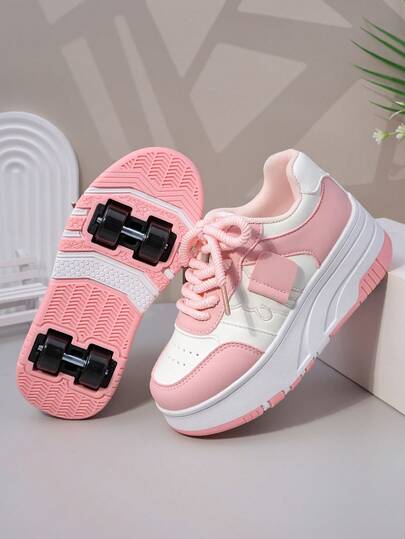 儿童四轮滑鞋，可拆卸轮子运动鞋，系带轮滑鞋，男女童时尚休闲鞋