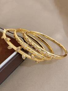 18K镀金防褪色奢华星形锆石手镯套装，女士优雅甜美礼物，圣诞节嘉年华冬季珠宝，婚礼狂欢/舞会/派对/日常配饰，周年纪念日情人节波西米亚风珠宝生日伴娘礼物 - 彩色 - 查看 3