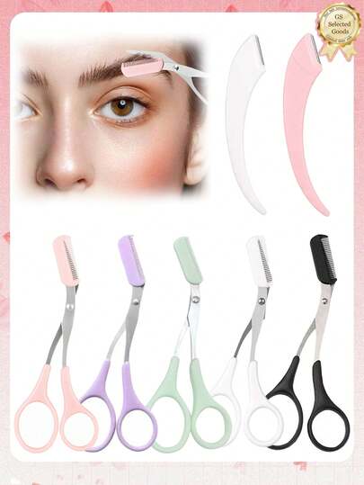 Set de 2 piezas/1 pieza Recortadora de cabello, Tijeras para cejas, Recortadora de vello diseñada para hombres y mujeres, Tijeras para cejas y afeitadora facial con agarre antideslizante, Herramienta exfoliante, Diseño ergonómico, Recortadora y afeitadora de cejas con cubierta protectora, Navaja de cejas reutilizable y lavable, Adecuada para principiantes en el perfilado de cejas, Recortadora de vello facial, Arreglo de cejas