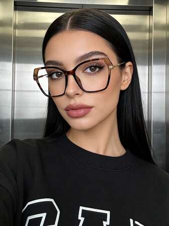 1 pieza Montura de gafas de moda de ojo de gato de marco grande, gafas transparentes elegantes y vintage personalizadas, adecuadas como accesorios de viaje y accesorios de vestir diarios