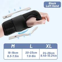 1 Stück verstellbare Handgelenkstütze mit 2 Schienen, passt für Handfläche & Handgelenk, atmungsaktiv & bequem, für Männer & Frauen, für Karpaltunnelsyndrom, Handschutz für Sport und Alltagsaktivitäten - Schwarz - Übersicht 18