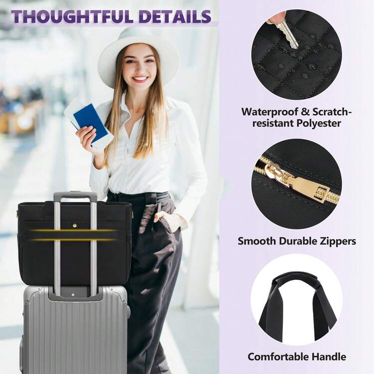 Bolsa Para Laptop Mujer 15.6 Pulgadas Maletin Laptop Mujer Bolso de Mano Para Profesores, Bolsa De Trabajo Enfermera Computadora Profesional Para Oficina - Negro - Añade 6