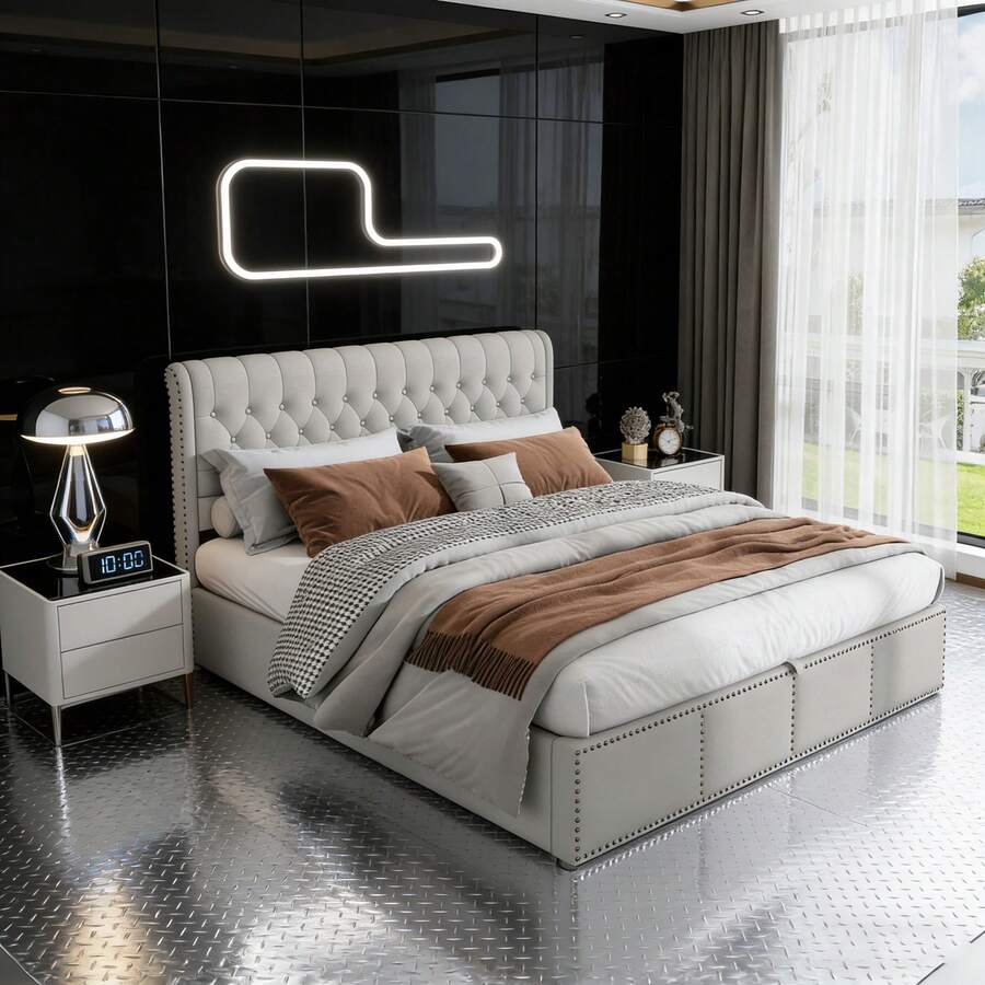 Cabeceros de cama - Gris + Lino + 160cm*200cm - Ver 1