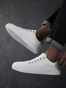 男士运动鞋、男士休闲鞋、时尚个性街头学生帅气鞋、系带男鞋、男士板鞋 - 白色 - 查看 6