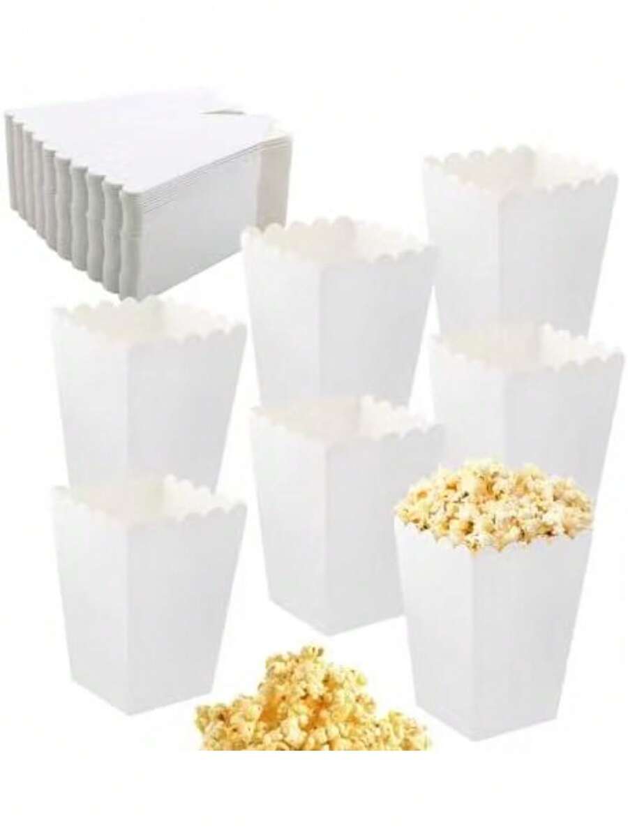 24pcs/Set Mini Popcorn Boxes, Bulk White Popcorn Containers, Suitable For Movie Night Decor - White - View 1