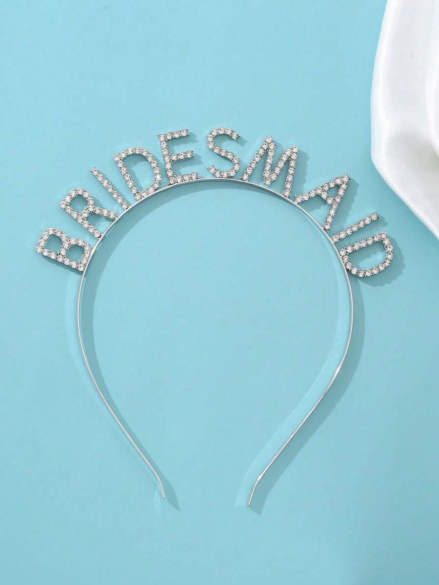 1pc High Quality Rhinestone "BRIDESMAID" Alloy Hair Band, Wedding Party Accessory - Gold - View 1