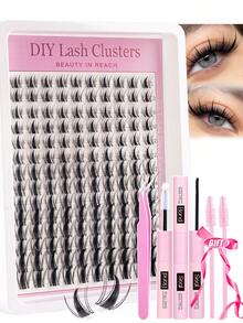 140pcs D Curl 8-18mm Mixed False Eyelash Clusters, Natural & Voluminous, DIY Eyelash Extension Kit With Glue, Sealant & Tweezers, Suitable For Beginners, Daily, Party, Festival - 彩色 - 查看 12