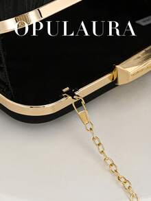 OpulAura 1件装复古优雅缎面手拿包，褶皱扭结设计，时尚晚礼服包，魅力精致的正式派对手提包，奢华盒式小包，适合派对/婚礼/正式场合晚宴，配有链条肩带，可肩背或斜挎 - 黑色 - 查看 7