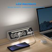 HITRENDS Ổ cắm điện đa năng 8 trong 1: Có đèn ngủ LED + 3 cổng sạc nhanh USB: Công suất cao 3680W: Bảo vệ quá tải: Công tắc chính: Cần thiết cho gia đình và văn phòng: Lắp đặt dễ dàng, màu đen/trắng - Phích cắm loại EU E (220-240V) - Xem 6