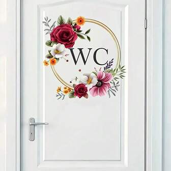 ملصق باب الحمام بتصميم زهري - لافتة إكليل الربيع للحمام | ديكور باب الحمام القابل للإزالة | هدية فنية جميلة للحمام المنزلي بدون بقايا