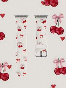 1条柔软弹力透气蝴蝶结樱桃表带，适用于三星、佳明、荣耀智能手表，尺寸可选38mm、40mm、41mm、45mm、44mm、42mm、46mm、49mm；时尚休闲硅胶表带，适用于苹果手表Ultra系列SE/11/10/9/8/7/6/5/4/3/2/1 - 彩色 - 查看 14