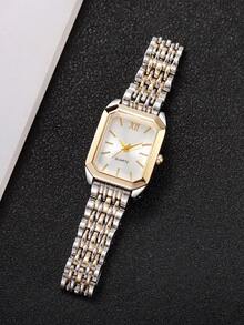 1pc Women's Casual Chic Square Dial Quartz Wrist Watch With Steel Band, Fashion Timepiece (No Watch Box Included) - Multicolor - View 6