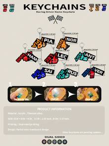 2025 F1 车手姓名钥匙扣，赛车钥匙扣，F1 赛车运动钥匙扣，赛车运动钥匙扣，钥匙圈配件，包包挂件，波兰、南非、勒芒等地车手专属钥匙扣，兰多钥匙扣，2D 双面卡通人物挂件。卡通人物礼物。适合车迷、生日礼物、钥匙扣、汽车钥匙扣及包装装饰、背包及室内装饰。