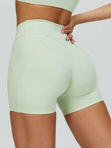 MASKERT Women's High-Waisted Twisted-Waist Sports Shorts, Slim-Fitting & Shape-Enhancing, Butt-Lifting & Slimming, For Yoga And Fitness Summer - Mint Green - View 2