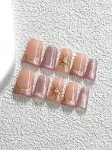 10Pcs Glitter Style Handmade Press On Nail,Polygel Nail Set,French,Sun,Cat's Eye,Dark Purple Nail Polish,Calm And Dignified Style,Includes Nail Tools,3 Sizes Available,Almond,Duck,Coffin Nails For Party,Dance,Daily Wear. - 彩色 - 查看 13