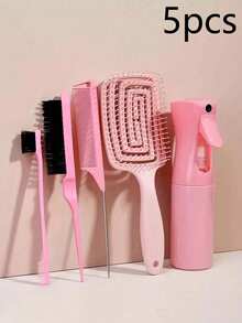 5 Paquetes de Set de Herramientas de Bucle para el Cabello con 2 Piezas de Herramienta de Trenza Francesa, Funda de Cuero Cortadora, Cepillo Teasing, Peine Cola de Rata, Cepillo para el Borde y la Parte Posterior para Peinado, Cepillo, Peine, Herramientas para el Cabello