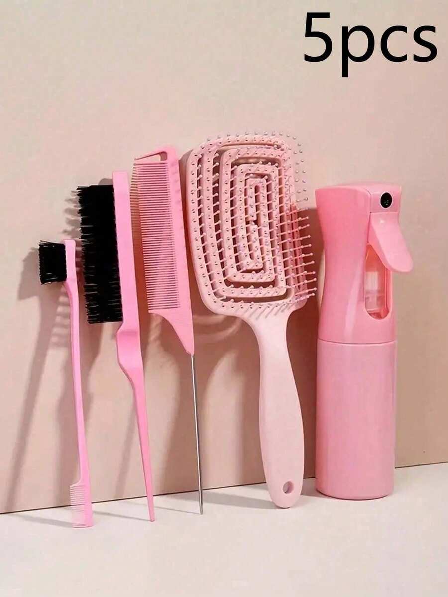 5 Paquetes de Set de Herramientas de Bucle para el Cabello con 2 Piezas de Herramienta de Trenza Francesa, Funda de Cuero Cortadora, Cepillo Teasing, Peine Cola de Rata, Cepillo para el Borde y la Parte Posterior para Peinado, Cepillo, Peine, Herramientas para el Cabello