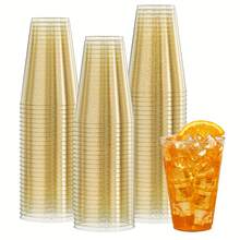 100 Count 14 OZ Gold Glitter Heavy Duty Large Plastic Cups, Disposable Plastic Glasses Tumblers, Elegant Wedding Birthday Christmas Party Cups - Gold - View 1