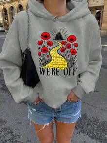 Inspired Yellow Brick Road & Flowers Graphic Oversized Hoodie - Gray WE'RE OFF Quote Casual Daily Movie Fan Pullover Women - Xám - Xem 1