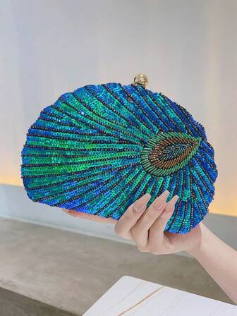 Bolso de mano estilo cheongsam retro chino con bordado de pavo real, bolso de fiesta con decoración de lentejuelas para mujer