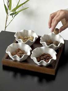 1pc/2pcs/4pcs Japanese Style Simple White Ceramic Bowls, Rolled Edge Sauce Dishes, Hong Kong Style Dessert Fruit Salad Bowls, Flower Shaped Ice Cream Pudding Bowls - Multicolor - View 12