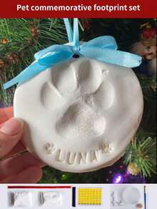 1 Set Pet Paw Print Craft Kit, DIY Memorial Set Includes Stand, Mold Box, Gold Paint, Brush, Mold Box, Gold Paint, Card Mold And Ribbon, Pet Birthday Gift, Material: Clay, Includes 2 Bags Of Molding Clay - one-size - View 2