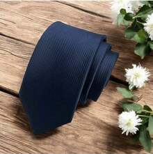 Men's Striped Tie In A Solid Color With A Quality Texture, Essential For Weddings, Business, And Formal Occasions. - Navy Blue - View 5