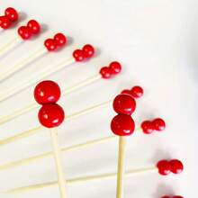 30/60pcs Red Bead Cocktail Picks -Elegant Red Bead & Skewers ForChristmas, Thanksgiving, Halloween, Parties - Ideal For Appetizers, Fruit,Desserts,Sandwiches,Party Appetizer,Festive Skewers, AppetizerSkewers, Holiday Hosts
