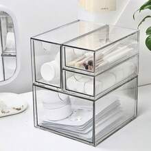 1pc Acrylic Drawer Type Storage Box, Transparent Desktop Organizer For Stationery, Cosmetics, Face Masks, Office Supplies - Clear - View 4