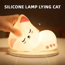 Rechargeable 7-Color LED Cat Night Light - Soft Silicone Material, USB Powered, Touch Control, Dimmable, Suitable For Bedroom Decor - Sleepy Cat - View 9