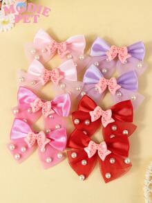 8个可爱粉色珍珠蝴蝶结发夹，宠物毛发装饰饰品，适用于猫狗，可爱宠物 - 彩色 - 查看 4