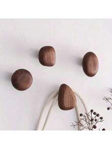 4pcs Walnut/Beech Wood Wall Mounted Coat Rack, Handmade Wooden Clothes Hanger, Can Hang Backpacks, Towels, Hats - Sturdy Wall Mounted Coat & Hat Storage Rack - Multicolor - View 7