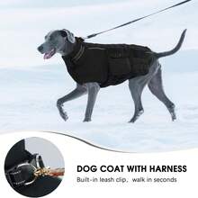 1pc Dog Winter Jacket, Built-In Chest Harness, Warm & Windproof Reflective, Suitable For Medium To Large Dogs, Pet Vest With Webbing And 3 Pockets, Fit For Male Dogs - Black - View 7