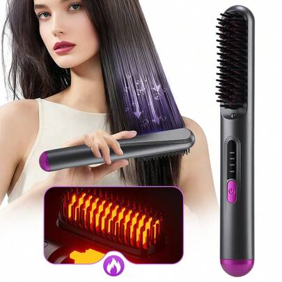 Hailicare Multifunctional Adjustable Temperature Hair Straightener Brush, Auto-Off Portable Styling Brush, Perfect Travel Styling Gift For Girlfriend And Friends