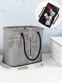 Bolsa organizadora de malla para ducha, cesta de almacenamiento plegable para el baño para artículos de tocador, champú, jabón y maquillaje, organizador de artículos de tocador portátil y resistente al agua para hombres y mujeres, para uso en el hogar, gimnasio, compras, actividades al aire libre y piscina - Negro - Ver 8