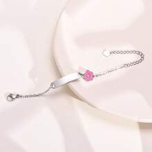 1pc Cute Stainless Steel Curved Plate Small Flower 18K Gold/Silver Butterfly Knot Pattern Bracelet, Personalized Name Customization, Children's Jewelry, Unique Gift For Kids, Children's Day Commemorative Accessory - Multicolor - View 2