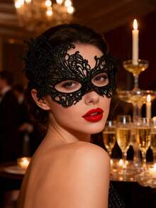 2pcs/Set Couple Masquerade High-End Mask Set, Venetian Party Black Mask, Christmas Halloween Party Mask, Carnival Cosplay Party Romantic Mask, Valentine's Day Party Couple Mask - Multicolor - View 8