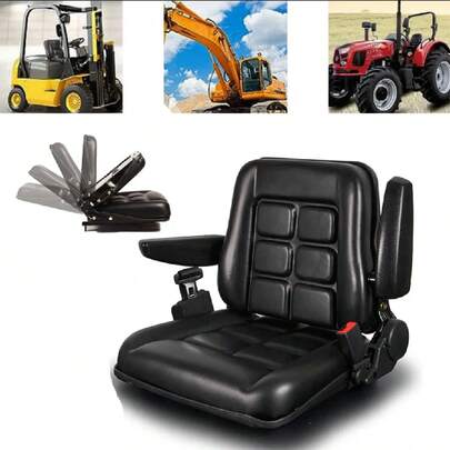 Asiento universal ajustable para montacargas con cinturón y posabrazos, respaldo ajustable y riel deslizante asiento de podadora de PVC impermeable, para tractor, montacargas, cargadora