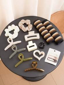 63pcs Women's All-Match Minimalist Hair Accessories Set, Including Cross Square Hair Clips, Straight Hair Clips, Scrunchies, Versatile For Daily, Casual, Party, Commute, Vacation, Washing Face/Hair, Makeup, Suitable For All Hairstyles And Seasons, Great Gift For Women, Holiday Season, Claw Clips - Multicolor - View 3