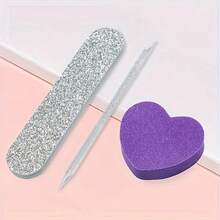 3pcs Women's Manicure Tools Set, Crystal Dotting Pen, Heart-Shaped Nail Buffer Block, Wooden Nail File - Multicolor - View 2