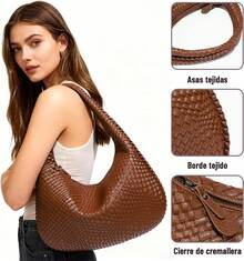 Bolso Mano Trenzado de Mujer, Bolso de Hombro Tela con Asa Superior, Bolsa Tela de Piel para Mujer, Bolsos para las Axilas de Mujer, Regalos de Navidad - gris - Ver 9