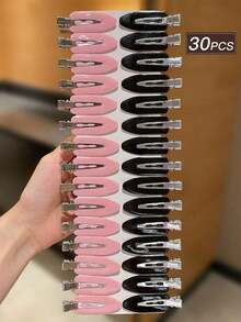30pcs Women's Solid Color Hair Clips, Minimalist Style, Black, Pink, Small Clips, Duck Clip Design, Hair Accessories, Suitable Casual Daily And Outdoor Wear, Cute Accessories - 粉紅色 2 - 查看 5