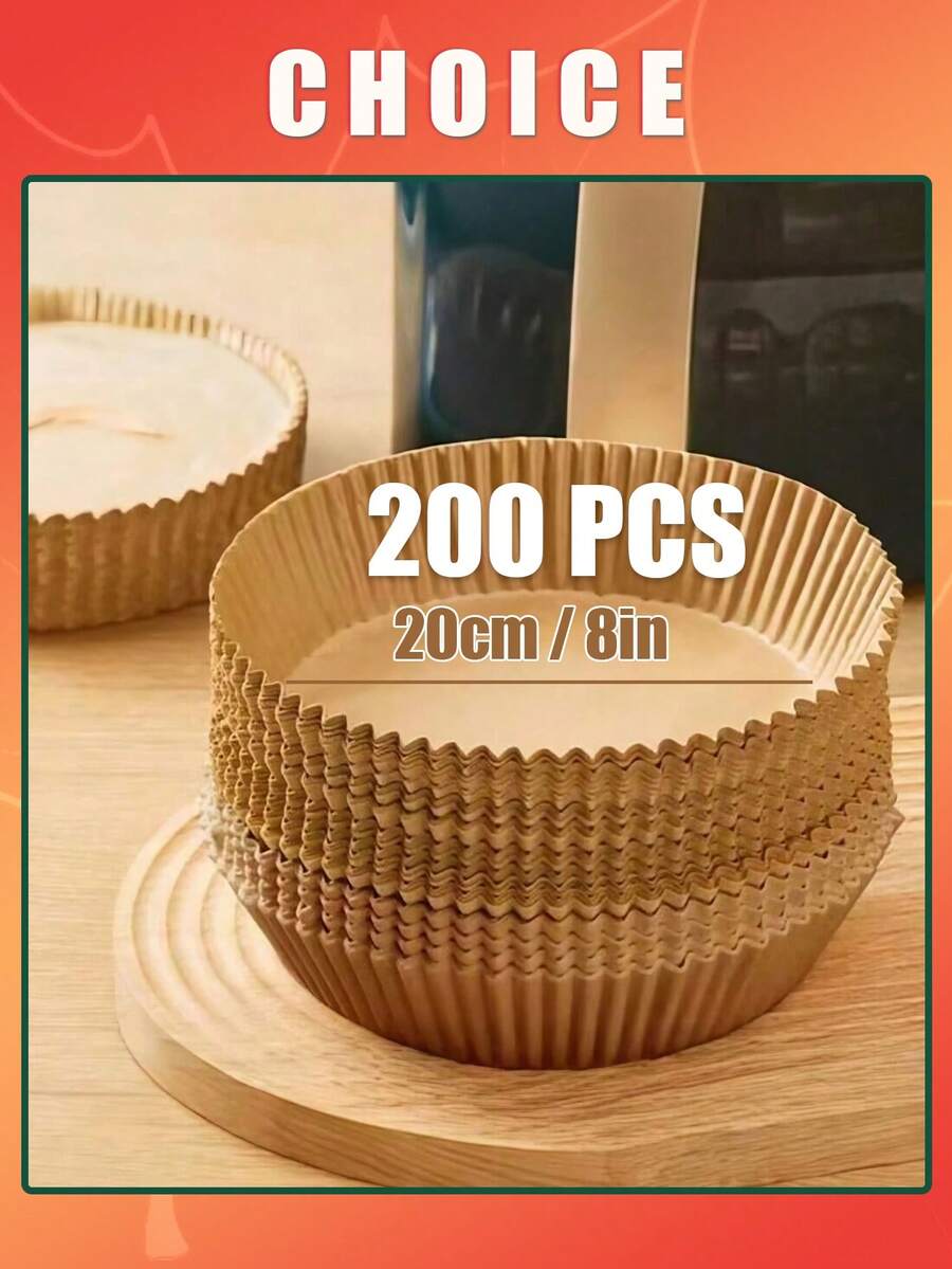 200 piezas de 8 pulgadas/6.3 pulgadas Tapetes desechables de papel pergamino para freidora de aire, aptos para la cesta de freír, la bandeja de hornear, el horno, utensilios de cocina, suministros de cocina, accesorios de cocina 200/100/50/1 pieza